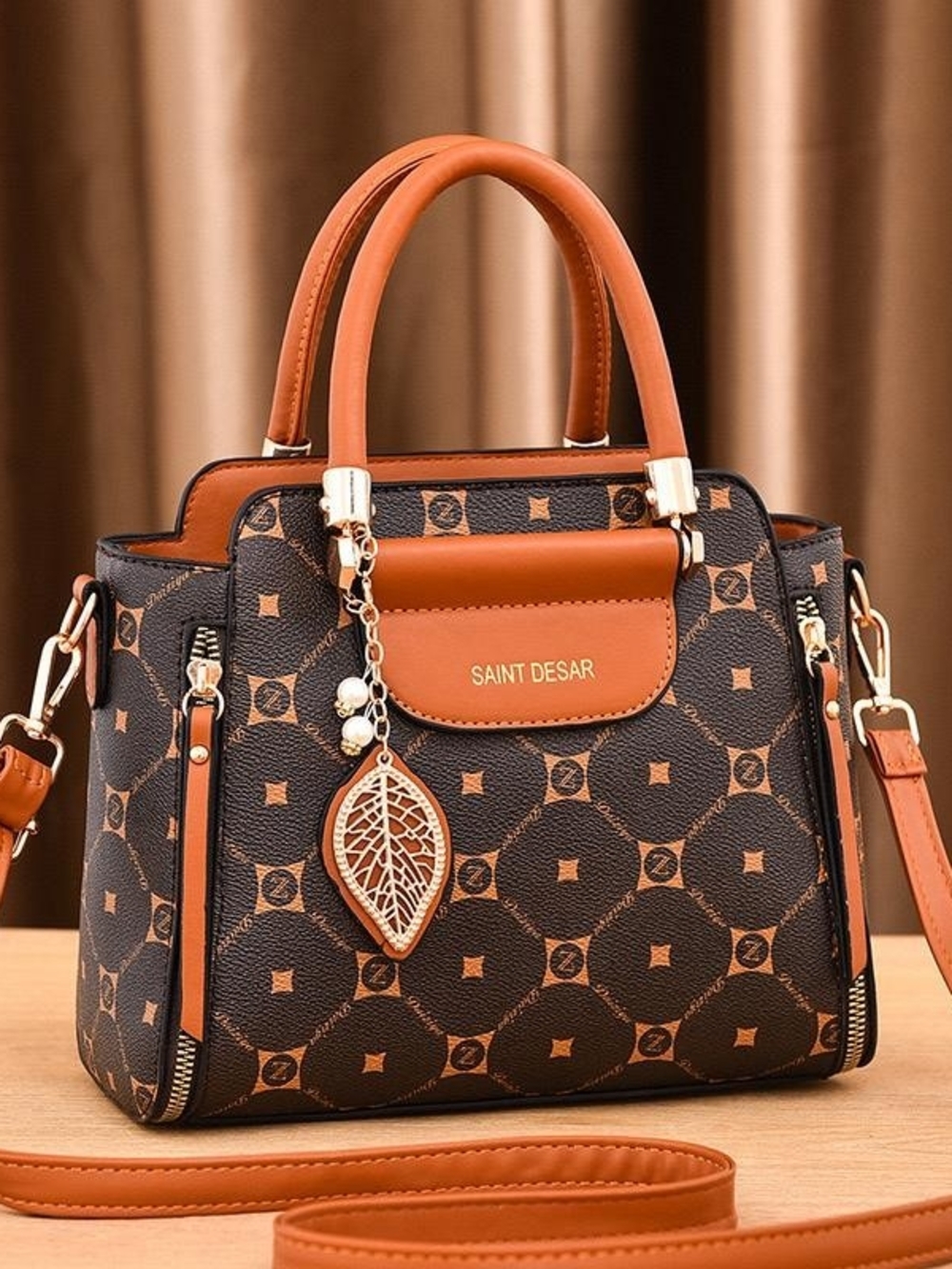 Tan & Brown Patterned Women’s Satchel Bag